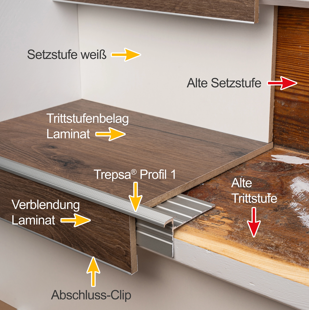 Doppelstufen-Paket VINYL "KEILFÖRMIG" inkl. TREPSA-Profil